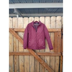 Eddie Bauer Quilted Puffer Coat Burgundy Adjustable Waist Lined Pockets Sz Large